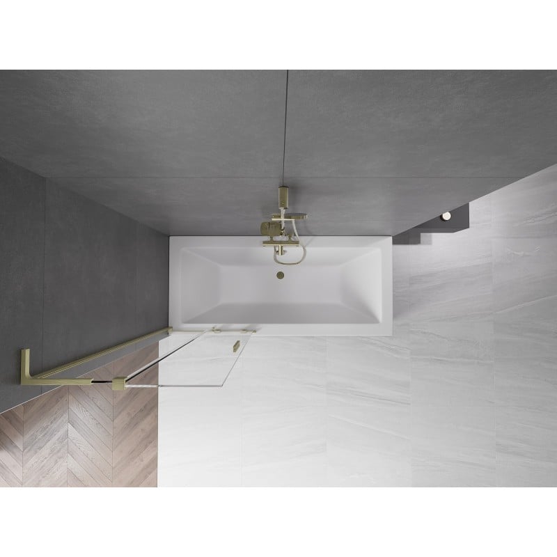 Mexen Velar L Badewannenfaltwand 2-flügelig verschiebbar 75 x 150 cm, transparent, gebürstetes Gold - 896-075-003-01-55