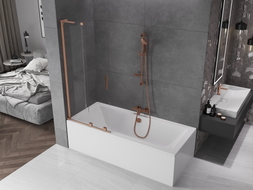 Mexen Velar L Badewannenwand 2-flügelig, verschiebbar 85 x 150 cm, transparent, gebürstetes Kupfer - 896-085-003-01-65
