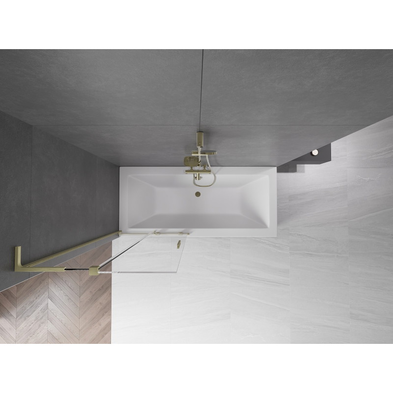 Mexen Velar L zweiflügelige, verschiebbare Badewannenabtrennung 85 x 150 cm, transparent, gebürstetes Gold - 896-085-003-01-55