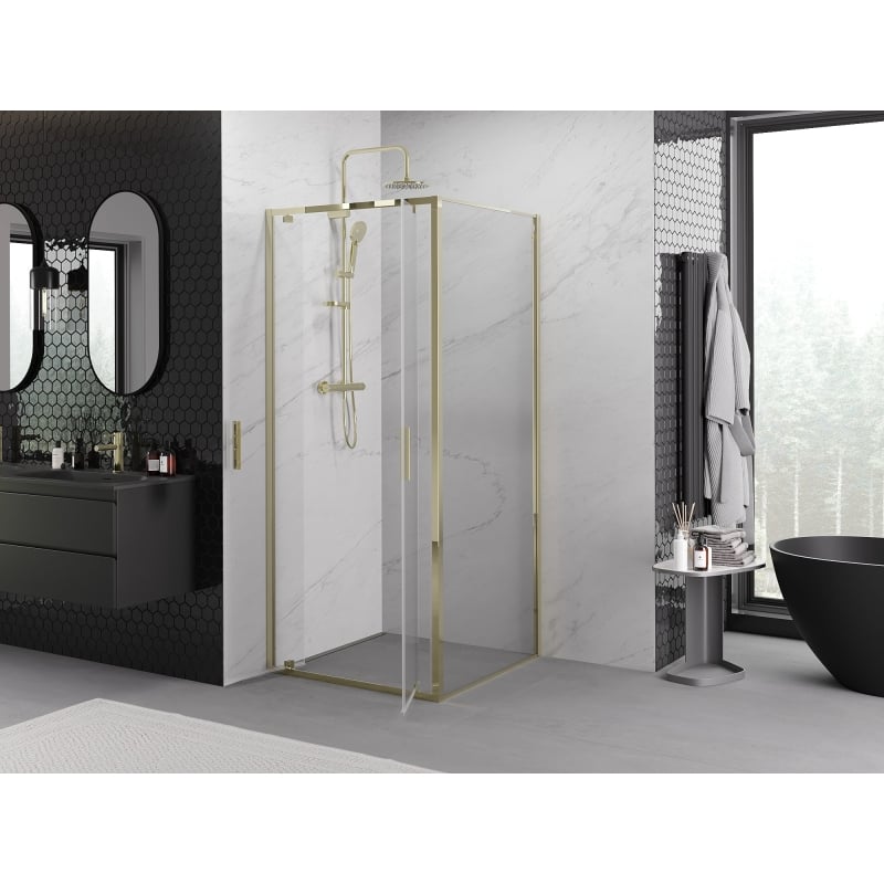 Mexen Exo-BR Duo Duschkabine schwenkbar 110 x 110 cm, transparent, gold - 8182-110-110-50-00