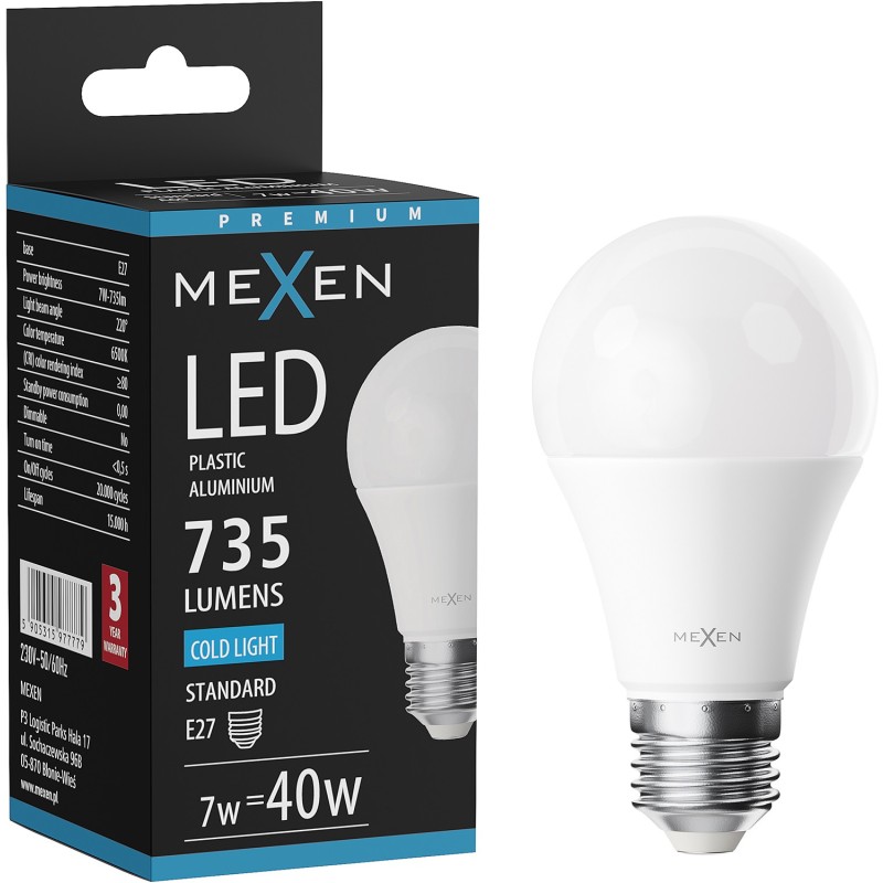 Mexen Nova LED-Lampe E27, A60, 7W, Kalt - 6500K, 735 lm - L100-E27-0765-01