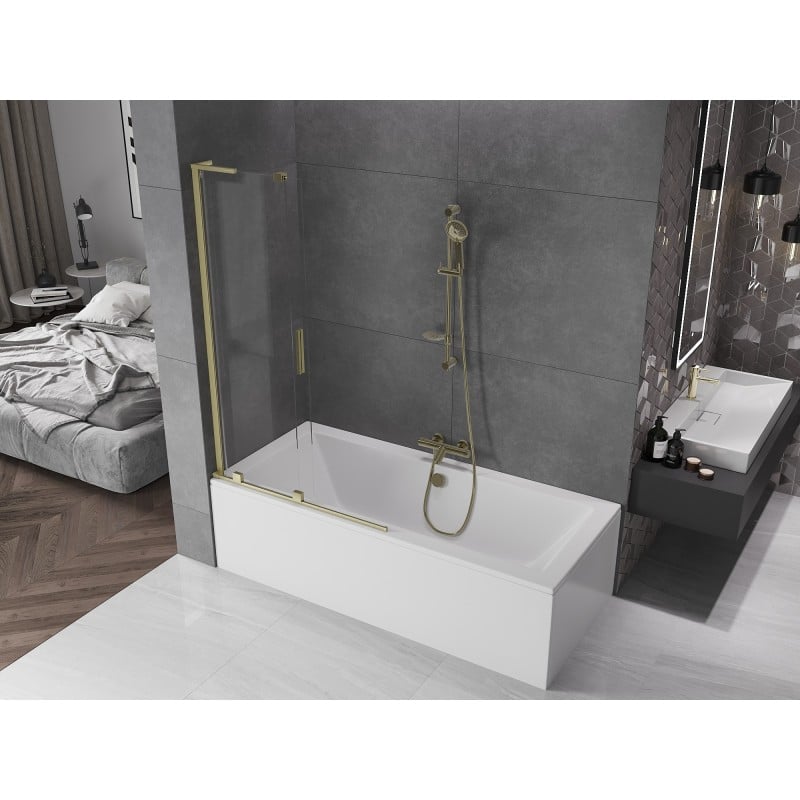 Mexen Velar L Badewannenfaltwand 2-flügelig verschiebbar 100 x 150 cm, transparent, gebürstetes Gold - 896-100-003-01-55