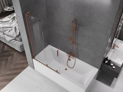 Mexen Velar L Badewannenabtrennung 2-flügelig, verschiebbar 100 x 150 cm, transparent, gebürstetes Kupfer - 896-100-003-01-65