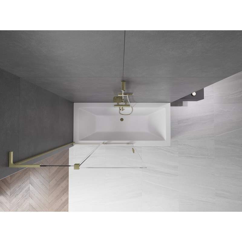 Mexen Velar L 2-flügelige, verschiebbare Duschabtrennung 110 x 150 cm, transparent, gebürstetes Gold - 896-110-003-01-55