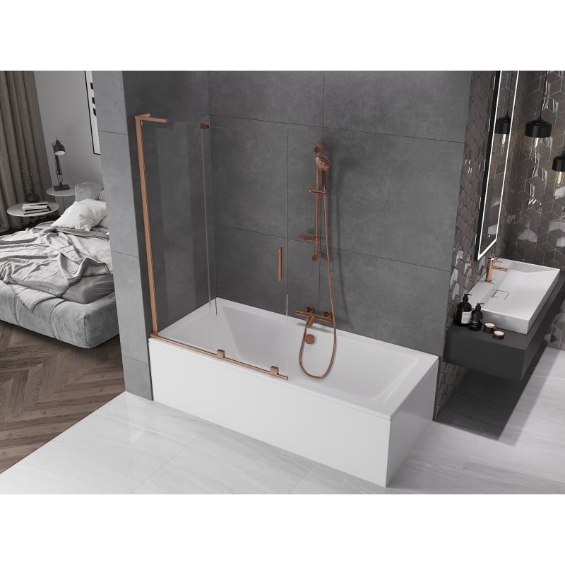 Mexen Velar L zweiflügelige, verschiebbare Duschabtrennung 110 x 150 cm, transparent, gebürstetes Kupfer - 896-110-003-01-65