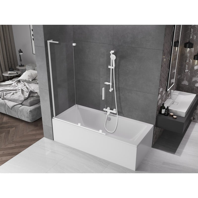 Mexen Velar L Badewannen-Faltwand 2-teilig verschiebbar 120 x 150 cm, transparent, weiß - 896-120-003-01-20