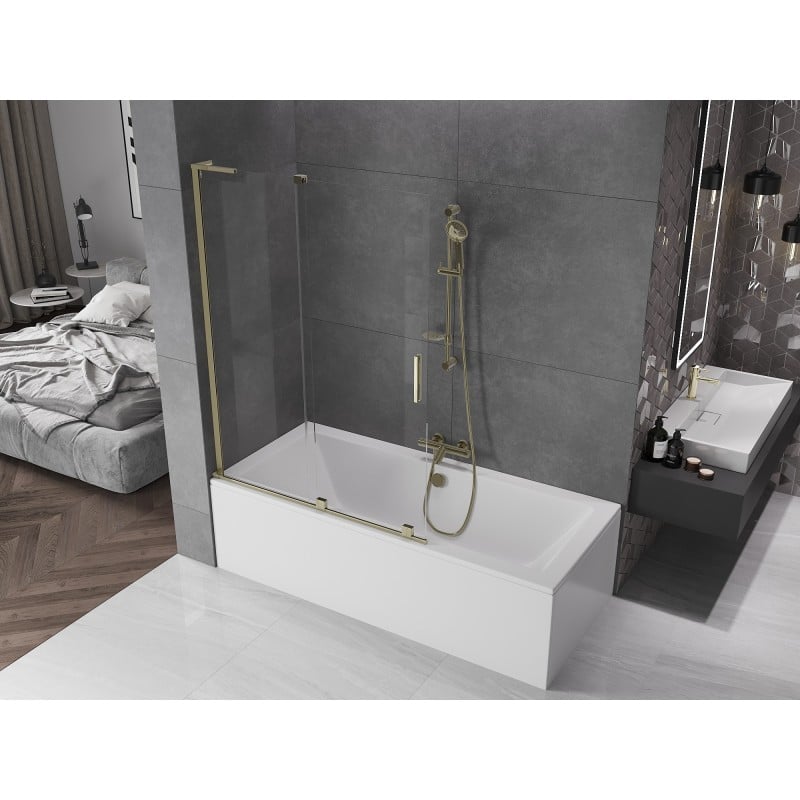 Mexen Velar L Badewannenfaltwand 2-teilig verschiebbar 120 x 150 cm, transparent, gold - 896-120-003-01-50