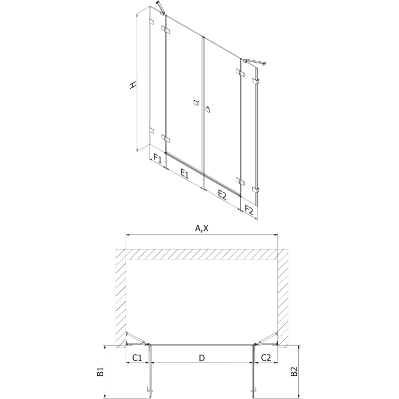 Mexen Lunar Duo Drehduschtüren 140 cm, transparent, weiß - 834D-140-000-20-00