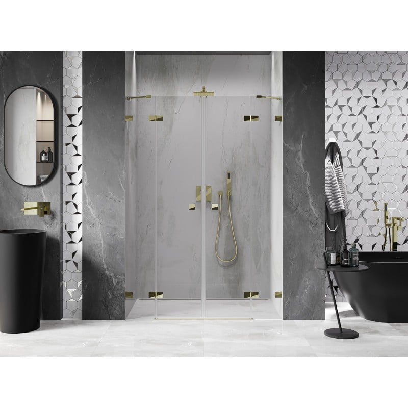 Mexen Lunar Duo-Duschflügeltüren 150 cm, transparent, gold - 834D-150-000-50-00