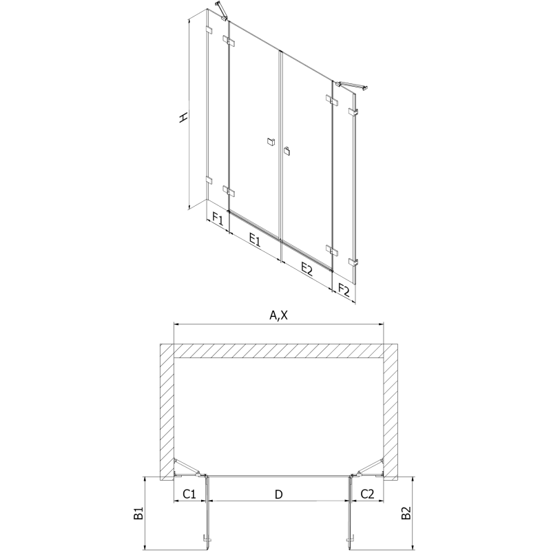 Mexen Lunar Duo Duschdrehtüren 180 cm, transparent, gebürstetes Gold - 834D-180-000-55-00