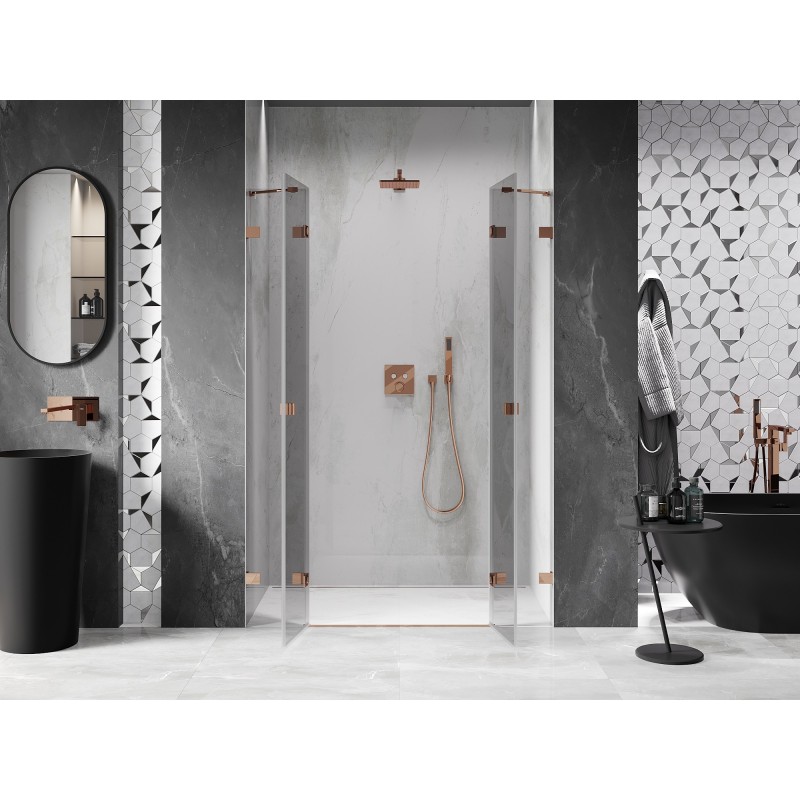 Mexen Lunar Dusche Duo Drehfalttür 140 cm, transparent, Roségold - 834D-140-000-60-00