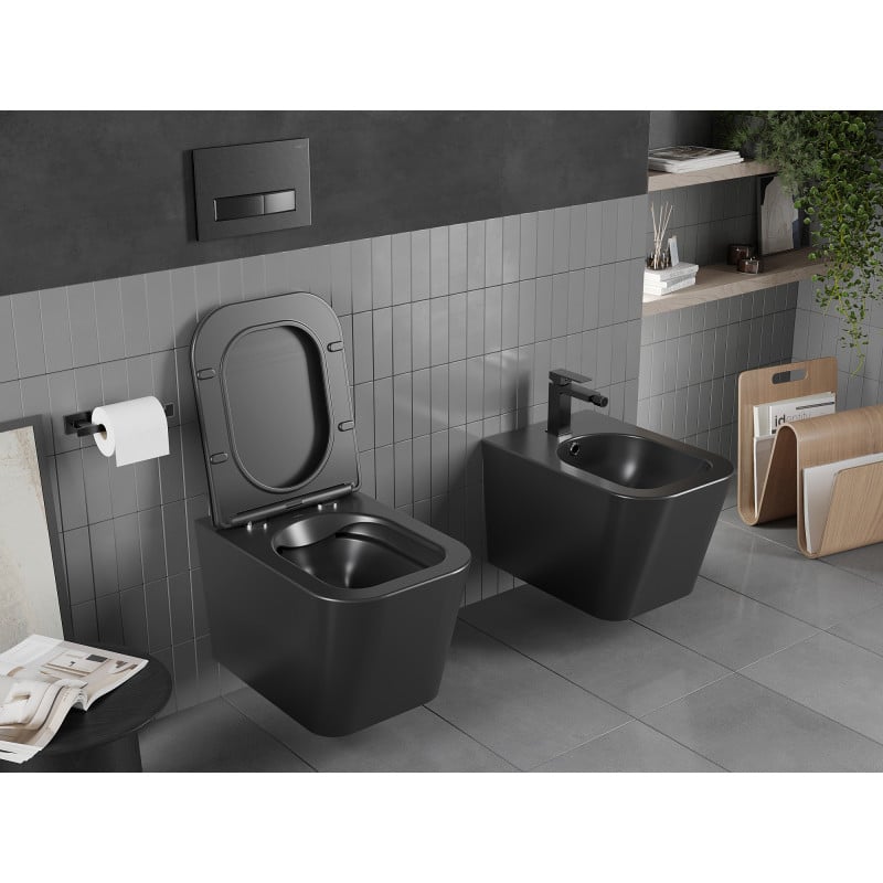 Mexen Teo WC-Schüssel Rimless mit langsam schließendem Slim-Sitz, Duroplast, schwarz matt - 30850685