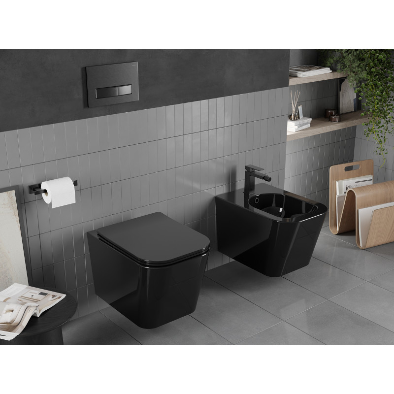 Mexen Teo WC-Schüssel Rimless mit Soft-Close-Slim-Sitz, Duroplast, schwarzer Glanz - 30854070