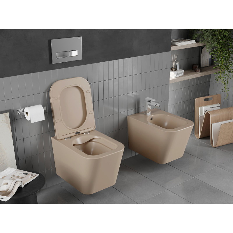 Mexen Teo WC-Schüssel Rimless mit langsam schließendem Slim-Sitz, Duroplast, Cappuccino matt - 30854064