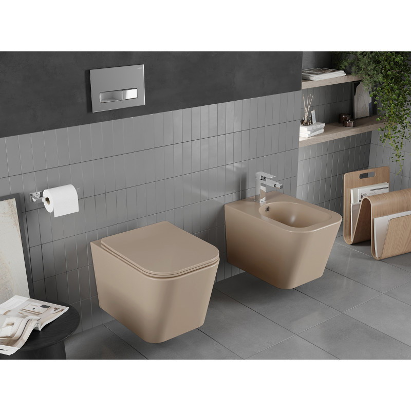 Mexen Teo WC-Schüssel Rimless mit langsam schließendem Slim-Sitz, Duroplast, Cappuccino matt - 30854064
