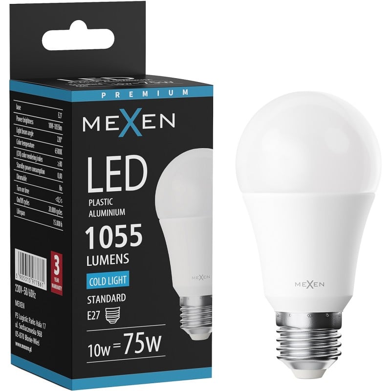 Mexen Nova LED-Glühbirne E27, A60, 10W, Kalt - 6500K, 1055 lm - L100-E27-1065-01