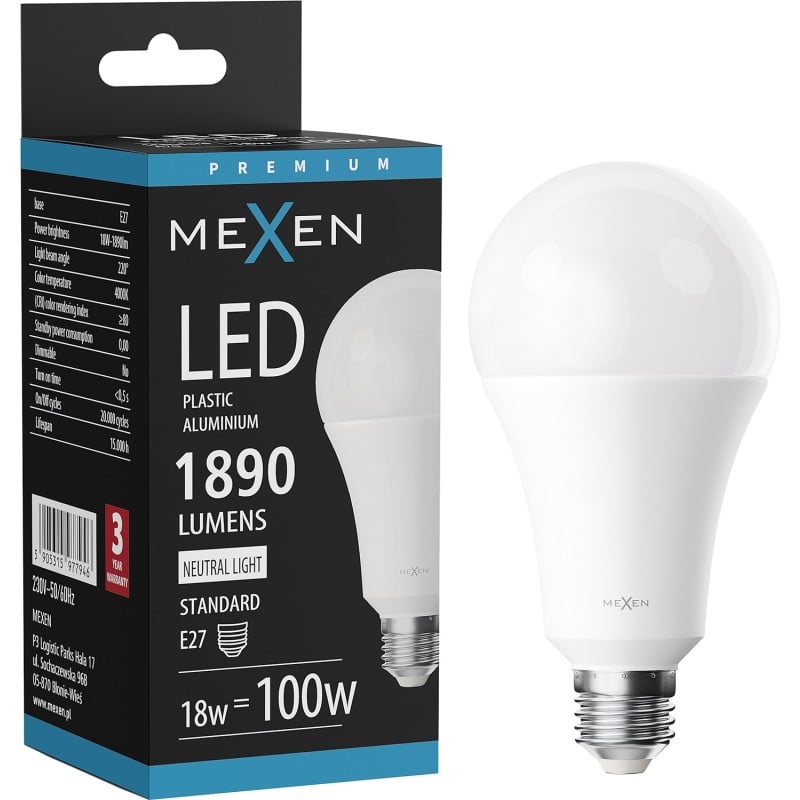 Mexen Nova LED Lampe E27, A70, 18W, Neutral - 4000K, 1890 lm - L100-E27-1840-01