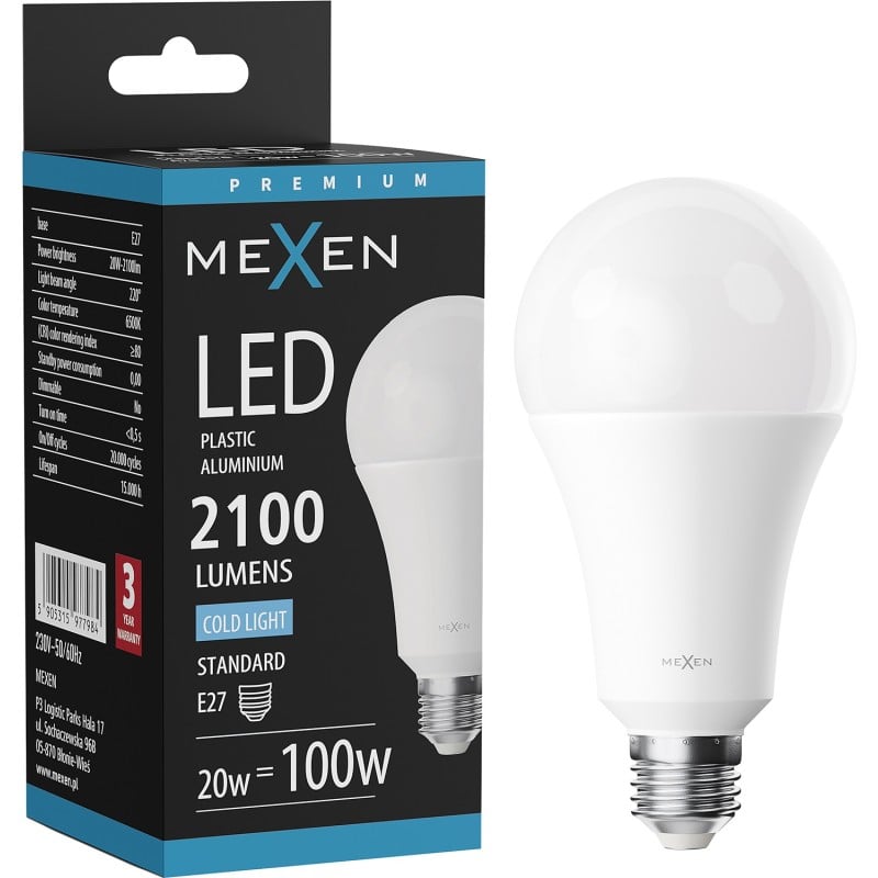 Mexen Nova LED-Glühbirne E27, A70, 20W, Kalt - 6500K, 2100 lm - L100-E27-2065-01