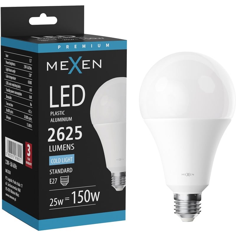 Mexen Nova LED-Lampe E27, A95, 25W, Kalt - 6500K, 2625 lm - L100-E27-2565-01