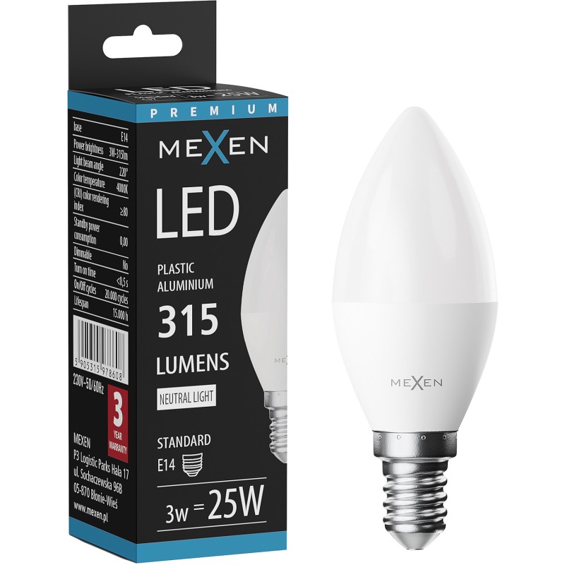 Mexen Nova LED-Lampe E14, C37, 3W, Neutral - 4000K, 315 lm - L102-E14-0340-01