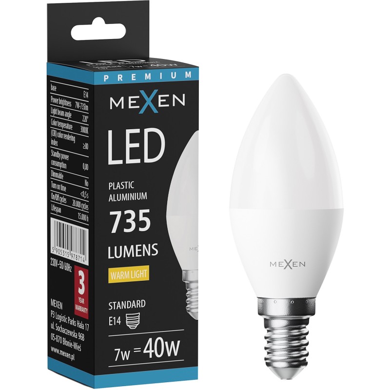 Mexen Nova LED-Glühbirne E14, C37, 7W, Warm - 3000K, 735 lm - L102-E14-0730-01