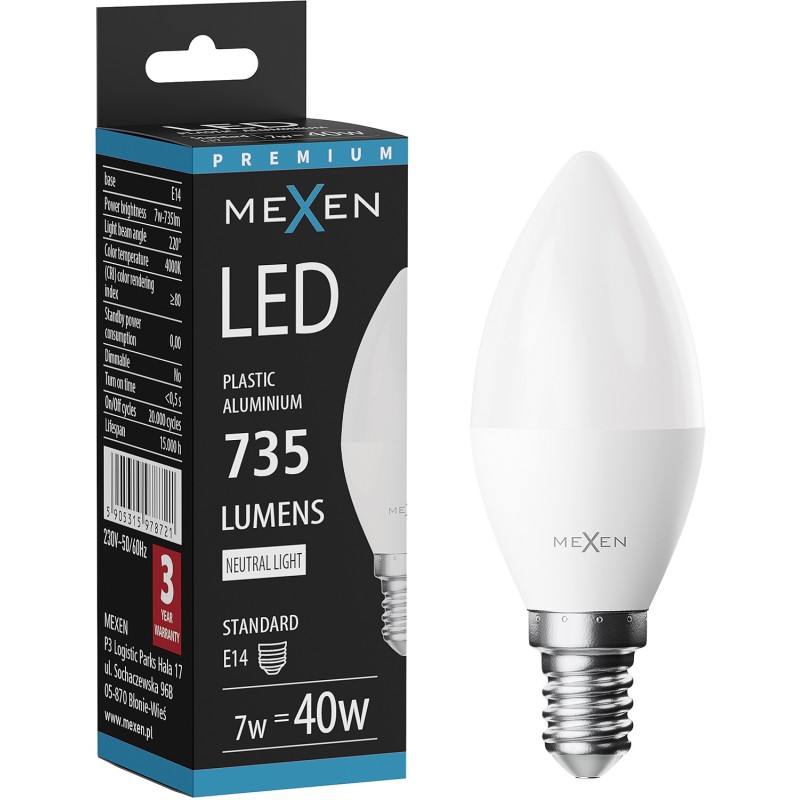 Mexen Nova LED-Glühbirne E14, C37, 7W, Neutral - 4000K, 735 lm - L102-E14-0740-01