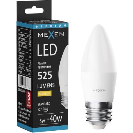 Mexen Nova LED-Glühbirne E27, C37, 5W, Warm - 3000K, 525 lm - L102-E27-0530-01