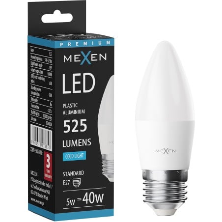 Mexen Nova LED-Glühbirne E27, C37, 5W, Kalt - 6500K, 525 lm - L102-E27-0565-01