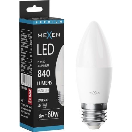 Mexen Nova LED-Glühbirne E27, C37, 8W, Neutral - 4000K, 840 lm - L102-E27-0840-01