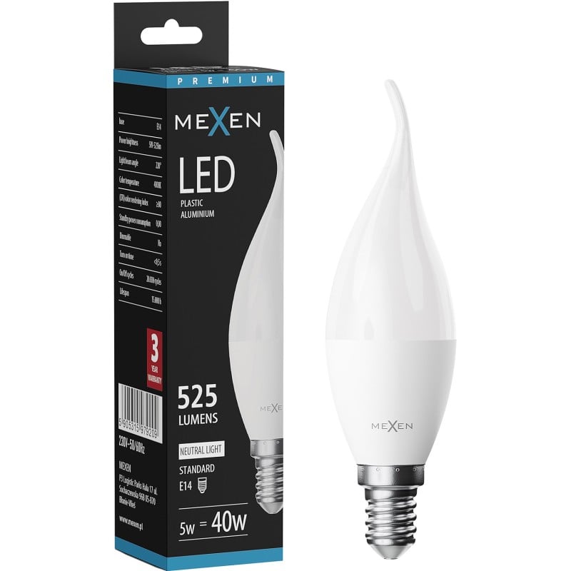 Mexen Nova LED-Glühbirne Flamme E14, C37, 5W, Neutral - 4000K, 525 lm - L106-E14-0540-01