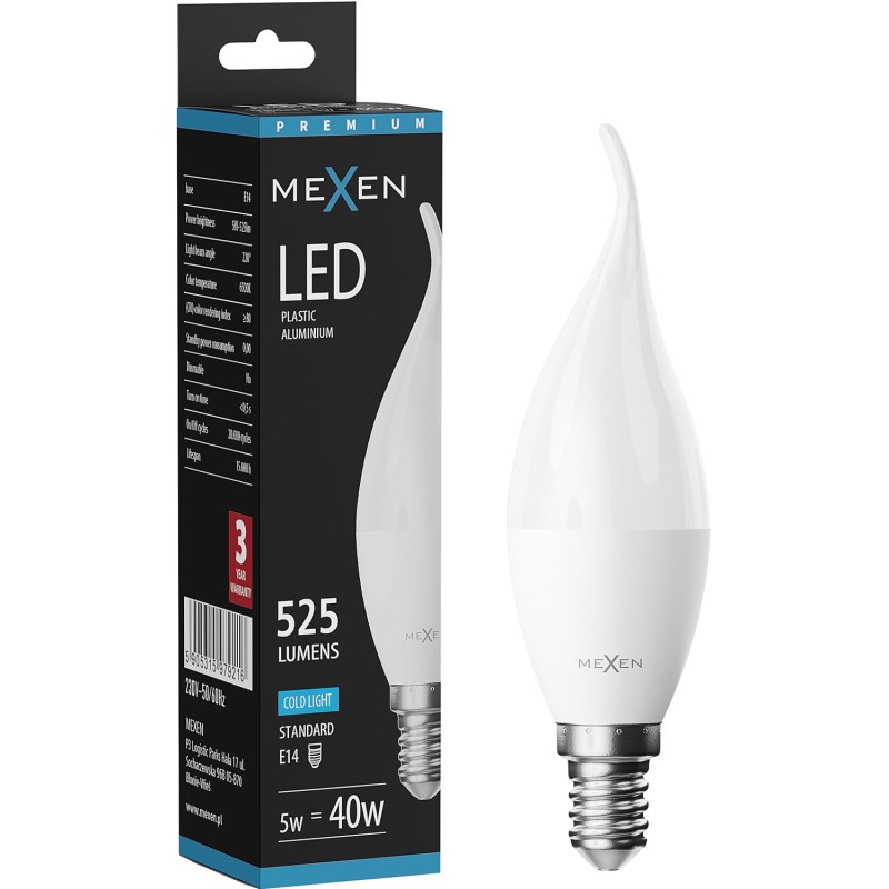 Mexen Nova LED-Kerze E14, C37, 5W, Kalt - 6500K, 525 lm - L106-E14-0565-01