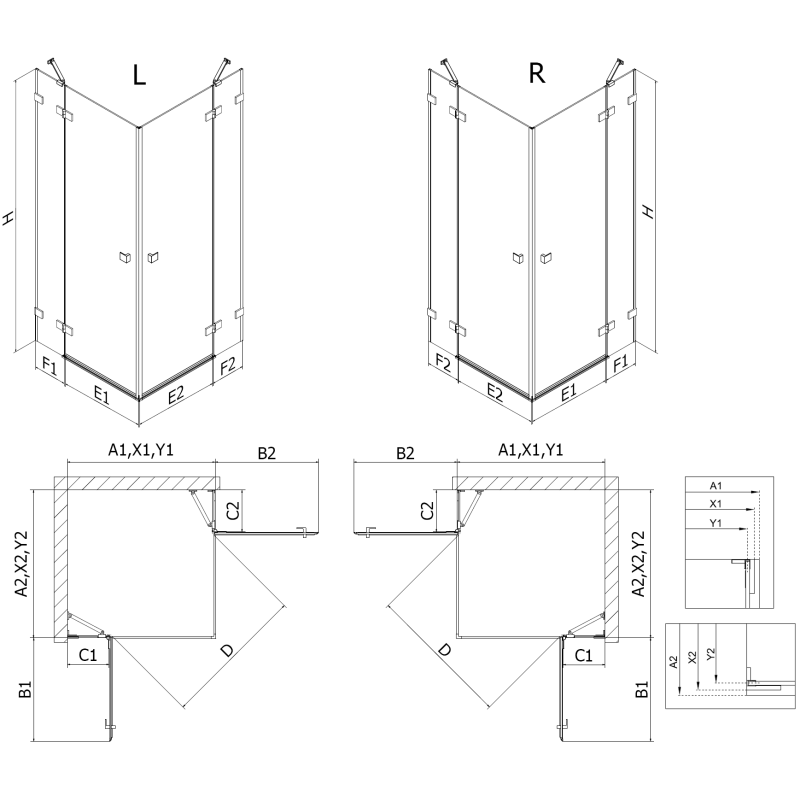 Mexen Lunar Duo-Duschkabine rechts, 95 x 80 cm, transparent, Chrom - 834-095P-080L-01-00