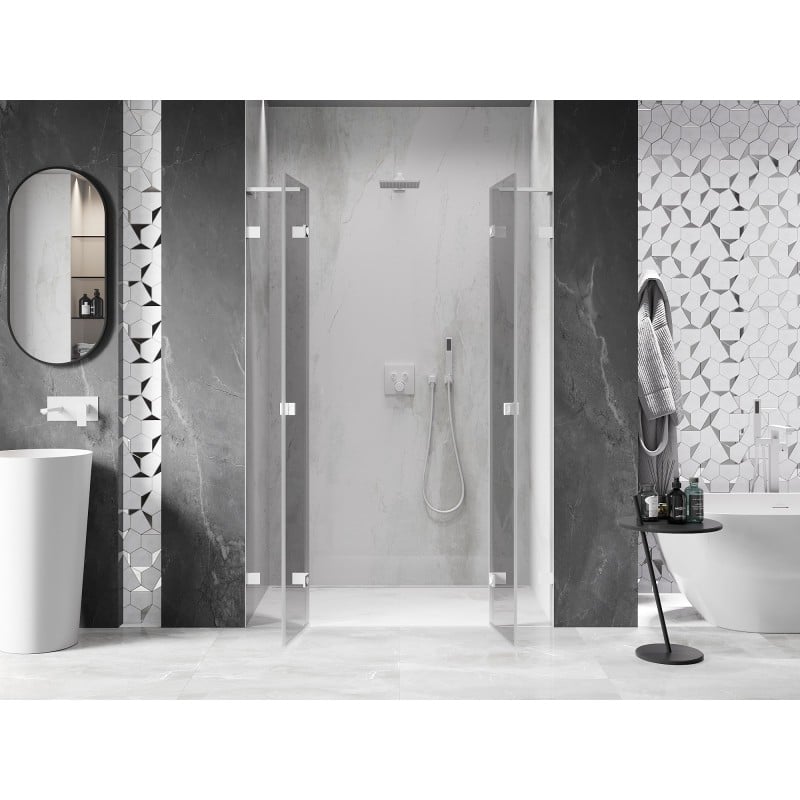 Mexen Lunar L Duo Duschtüren, schwenkbar, 150 cm, transparent, weiß - 834DL-150-000-20-00