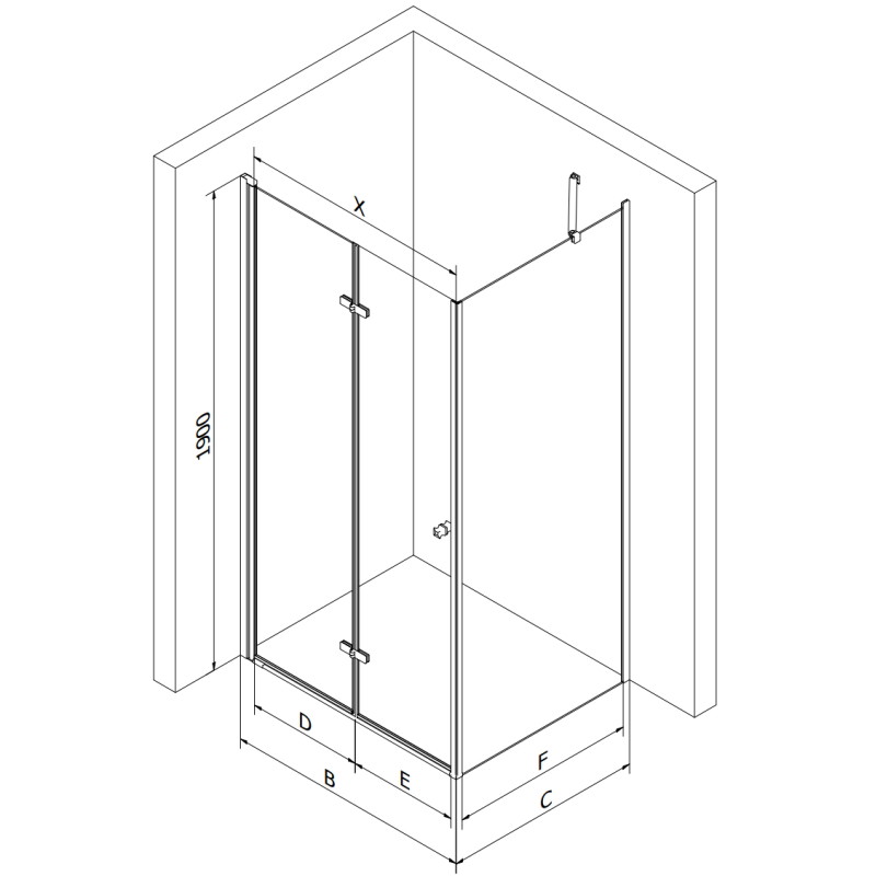 Mexen Lima Faltbare Duschkabine 90 x 90 cm, transparent, gold + Duschwanne Flat - 856-090-090-50-00-4010