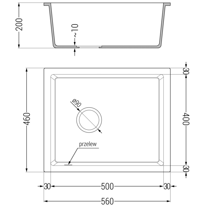 Mexen Pedro 1-Kammer Granitspüle 560 x 460 mm, beige, goldener Siphon - 6508561000-69-G
