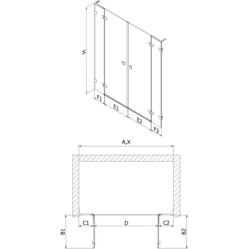Mexen Lunar L Duo Duschdrehtüren 180 cm, transparent, schwarz - 834DL-180-000-70-00