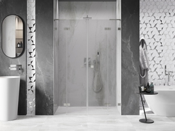Mexen Lunar L Duo Duschschwingtüren 140 cm, transparent, gebürstetes Nickel - 834DL-140-000-97-00