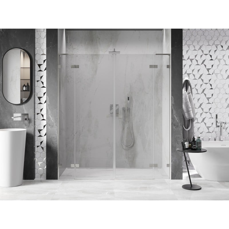Mexen Lunar L Duo Duschtüren, schwingend, 200 cm, transparent, gebürsteter Nickel - 834DL-200-000-97-00