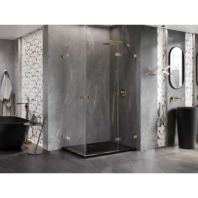 Mexen Lunar Duo Duschkabine schwenkbar rechts 80 x 70 cm, transparent, gold - 834-080P-070L-50-00