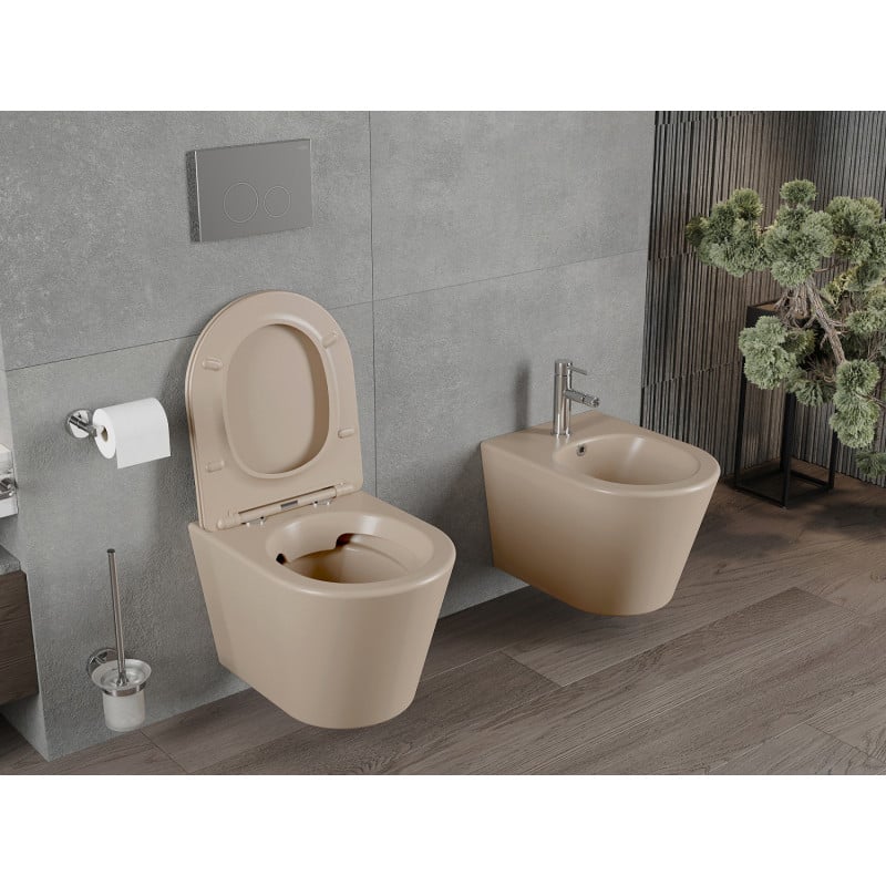 Mexen Rico WC-Becken Rimless mit Soft-Close-Slim-Sitz, Duroplast, Matt-Cappuccino - 30724064