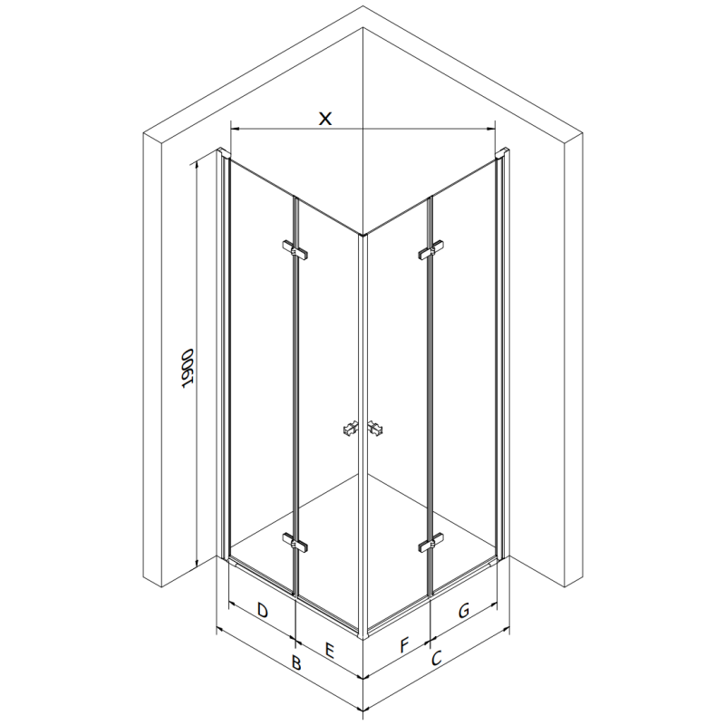 Mexen Lima Duo faltbare Duschkabine 90 x 80 cm, transparent, gold - 856-090-080-50-00-02