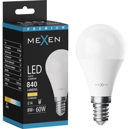 Mexen Nova LED-Glühbirne E14, G45, 8W, Warm - 3000K, 840 lm - L101-E14-0830-01
