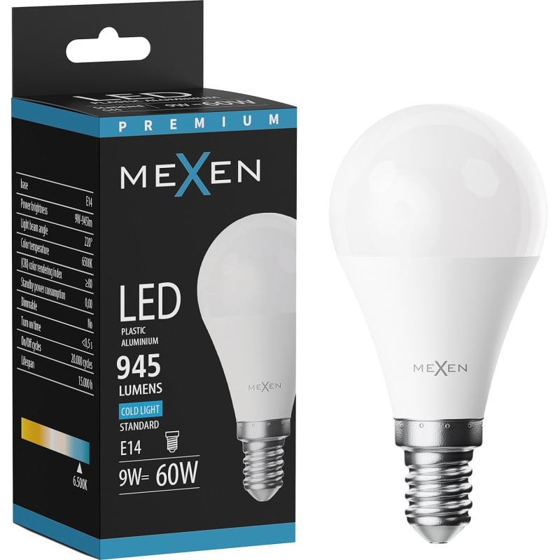 Mexen Nova LED-Glühbirne E14, G45, 9W, Kalt - 6500K, 945 lm - L101-E14-0965-01