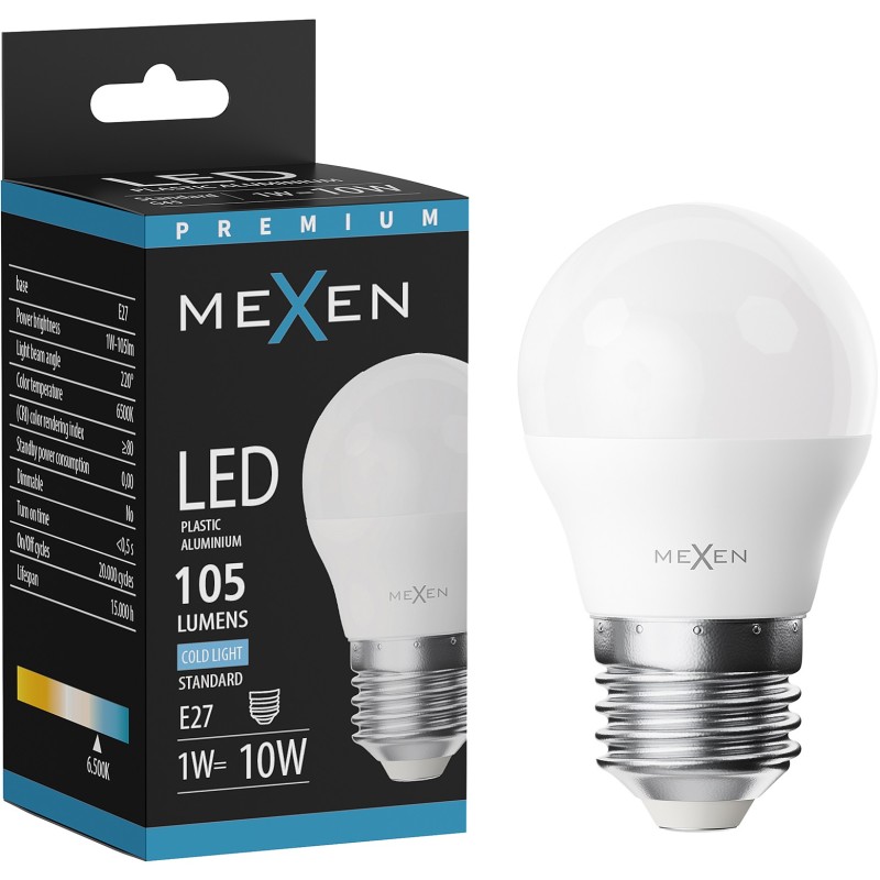 Mexen Nova LED-Glühbirne E27, G45, 1W, Kalt - 6500K, 105 lm - L101-E27-0165-01