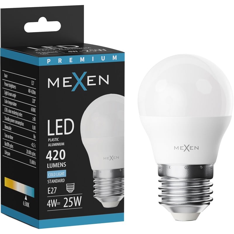 Mexen Nova LED-Glühbirne E27, G45, 4W, Kalt - 6500K, 420 lm - L101-E27-0465-01