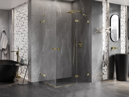 Mexen Lunar Duo Duschkabine, Schwingtür rechts 120 x 90 cm, transparent, gold - 834-120P-090L-50-00