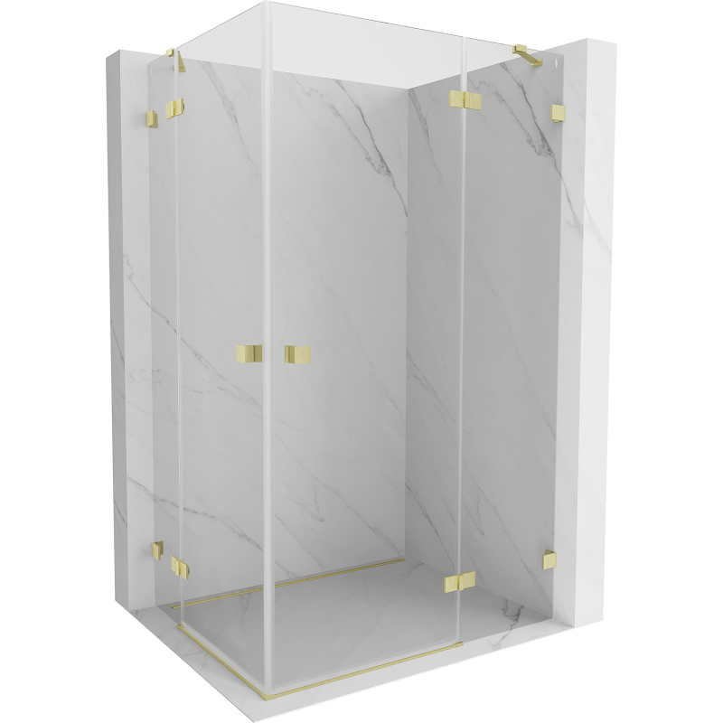 Mexen Lunar Duo Duschkabine, rechts öffnend, 90 x 80 cm, transparent, gebürstetes Gold - 834-090P-080L-55-00