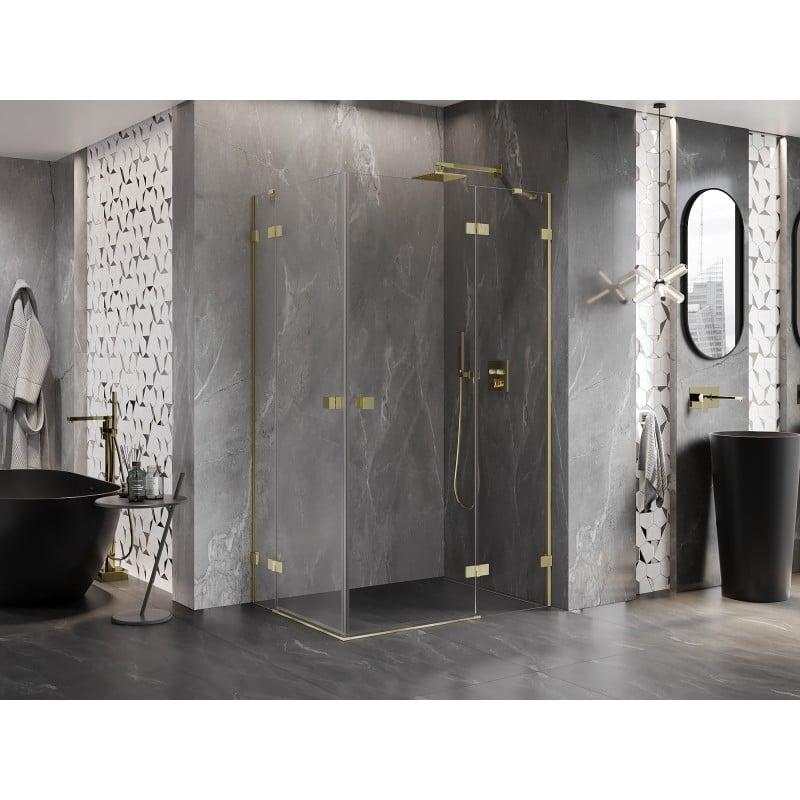 Mexen Lunar Duo Duschkabine schwenkbar rechts 100 x 85 cm, transparent, gebürstet gold - 834-100P-085L-55-00