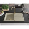 Mexen Bruno Granitspüle 1-Becken mit Abtropffläche 795 x 495 mm, beige, goldener Siphon - 6513791010-69-G