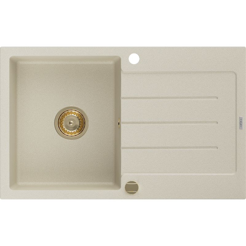 Mexen Bruno granitspüle 1-beckig mit Abtropffläche 795 x 495 mm, beige, Siphon gold - 6513791010-69-G
